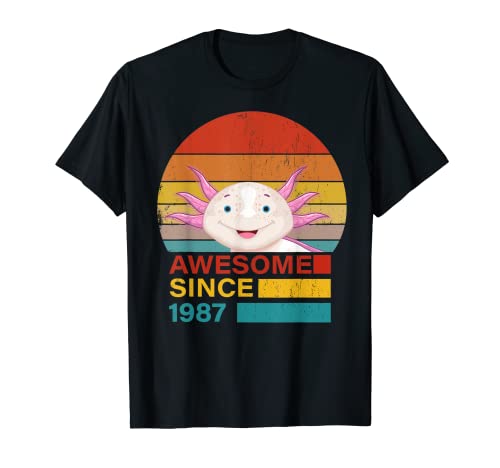 Axolotl 1987 Birthday Funny Vintage Axolotl Retro Sunset Maglietta