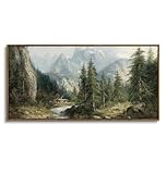 ARPEOTCY Rustic Landscape Wall Art for Living Room Fireplace Hallway, Large Framed Art,20x40in,Vintage Farmhouse Earthy Moody Cozy Decor, Nature Alpine Mountain Painting Artwork for Spring Summer