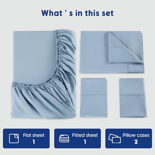 Image of SONORO KATE 100% Egyptian Cotton Sheets,1200 Series,Cal King Size | Soft Breathable & Cooling LuxuryHotel Cotton,Sateen Weave for Soft Feel,Fits Upto 16 inch Mattress,4PC,French Blue