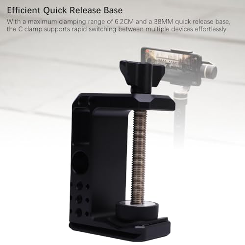 Image of Yunseity C Clamp Tripod Mount Camera Holder with 6 Pcs 1 /4 & 3 /8 Inch Holes, Adjustable Clamp, 38MM Base, Aluminum Alloy, 6.2cm Clamp Range, for Light Stands, Tripods, Desks