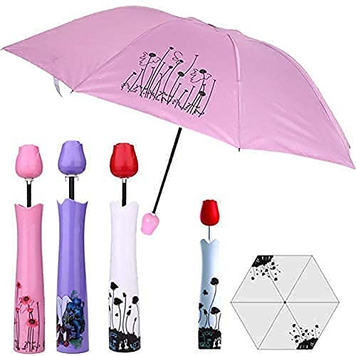 - Waterproof Uv Protection Mini Folding Creative Rose Flower Case Canvas Plastic Umbrella | Design Travel Umbrella With Waterproof And Compact Bottle (Random Color)
