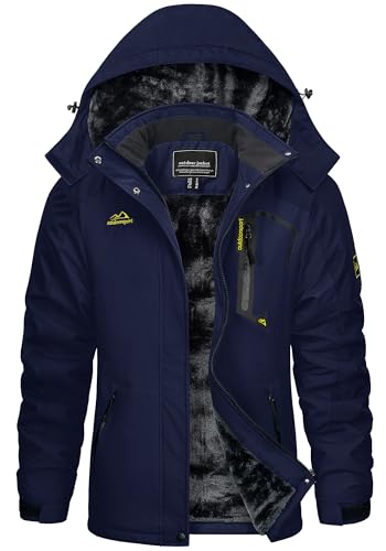 KEFITEVD Warm Übergangsjacke für Damen Winter Dicke Polyester Stehkragen Winterjacke mit Hook Loop Bündchen Thermojacke für Winterradfahren Allwetterjacke Dunkelblau L