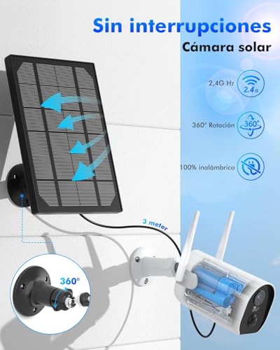 Caméra Surveillance Extérieur 2K Solaire - Caméra WiFi Sans Fil avec Panneau Solaire Intégré, 360° PTZ, Vision Nocturne Couleur, Détection IA, Audio Bidirectionnel, Alarme, IP65, Compatible Alexa – Image 4