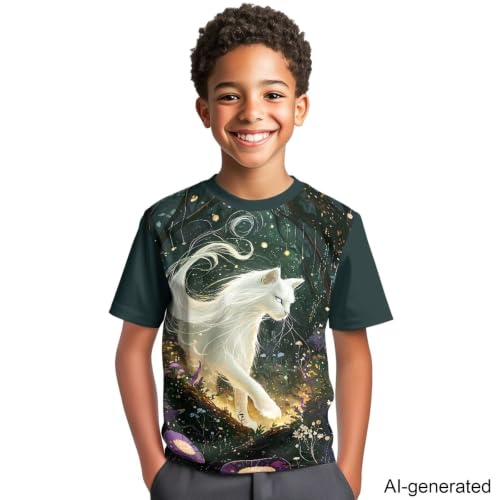 Image of Novelty 3D Graphic T Shirts for Kids Crew Neck Funny Animal Print Short Sleeve Girls Tshirts 3-16 Years