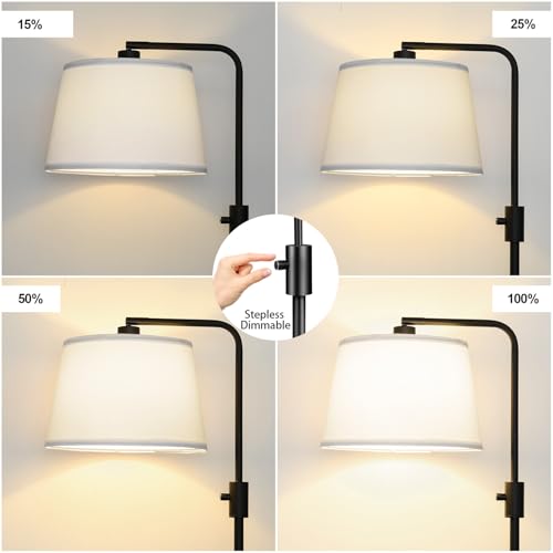 Image of 【Upgraded】 Dimmable Floor Lamp, 1000 Lumens LED Edison Bulb Included, Arc Black Floor Lamps for Living Room Modern Standing Lamp with White Shade, Tall Lamps for Living Room Bedroom Office Dining Room
