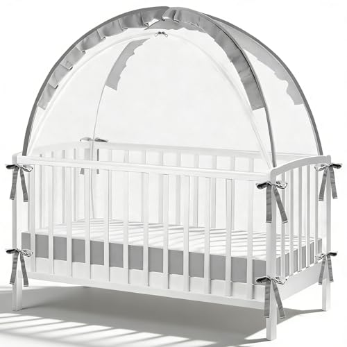 Crib Tent to Keep Baby in - Stop Climbing Out with Double Zipper & Strong Rods, Breathable Mesh Pop-Up Canopy for Easy Installation, Fits Standard...