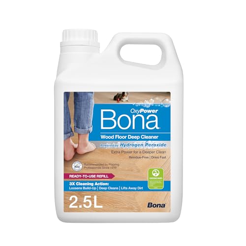 Bona OxyPower Wood Floor Cleaner Liquid, Wooden Floor Cleaner, for Varnished or Hard Waxed Wood Floors, 2.5 Litre Refill
