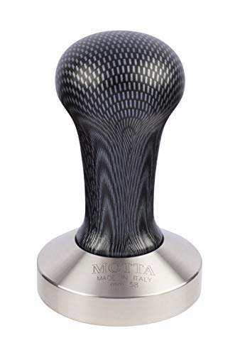 Metallurgica Motta 58 mm Premium Black Carbon Look Coffee-Espresso Tamper with Flat Stainless Steel Base Made in Italy