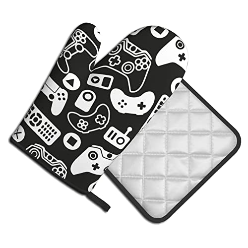 Oplp Video Game Controllers Black Background Oven Mitts And Pot Holders Heat Resistant Oven Mitts Safe For Baking Cooking Bbq #TOP1