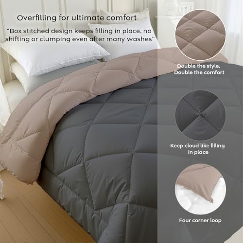 Image of AYKA Reversible AC Comforter 150 GSM Lightweight Microfiber Summer Blanket for Single Bed (60x90 Inches) | Soft Cooling Quilt, Breathable All Season Duvet for AC Room | Taupe & Grey