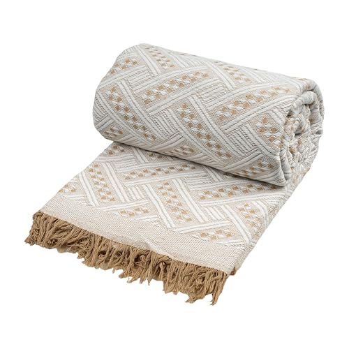 Etrexonline Colcha Multiusos 230x260 cm - Plaid Sofa, Manta Foulard, Cubre Cama y Cubresofá, Jarapa Suave y Cómoda, Decorativa y Práctica de Poliéster - Color Beige Texturizado