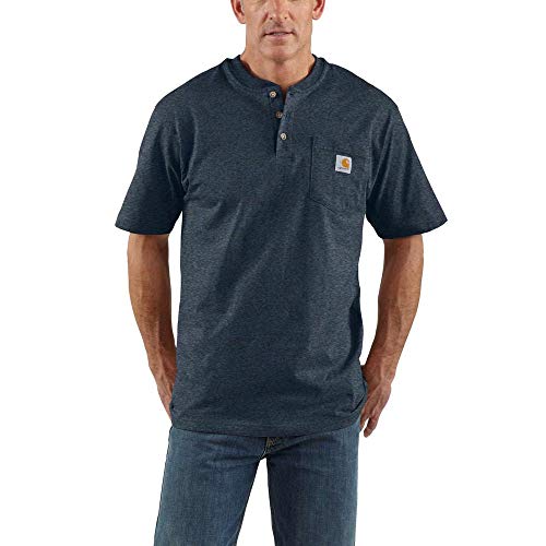 Carhartt Mens Workwear Pocket Short Sleeve Henley Midweight Jersey Original Fit, Dark Cobalt Blue Heather, 2X-Large