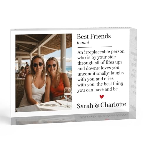 Beecreative Personalised Best Friend Birthday Gifts - Custom Photo Clear Acrylic Block - Best Friend Definition Present - With White Gift Bag