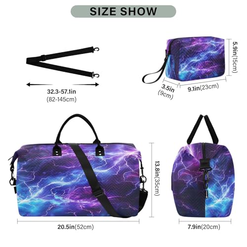 Weekender Bags Travel Duffel Gym Bag Blue Purple Cross Lightning Carry on Overnight Tote Bag with Toiletry Bag for Airplane Travel Trip Gym Yoga3