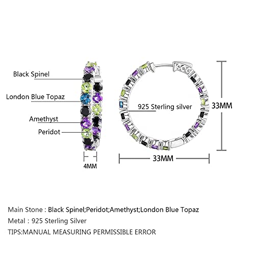 Supermodel Multicolor Natural Gemstone Hoop Earrings Natural Amethyst For Women 925 Sterling Silver 4.0 Mm Blue Topaz Peridot Earrings Birthstone Jewelry #TOP7