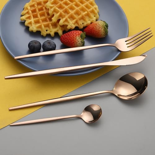 Image of 20 pcs Flatware Set, Rose Gold Silverware Set for 5, Knife Fork Spoon, Stainless Steel Home Dinnerware Tableware,Mixed Cutlery Set Eating Utensils for Restaurants (20 Pcs Rose Gold)