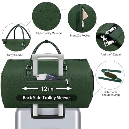 Convertible Garment Duffle Bags for Travel - Carry On Garment Bags With Toiletry Bag, Large Weekender Bags for Women Men 2 in 1 Hanging Suitcase Suit Travel Duffel Bags (Green)4