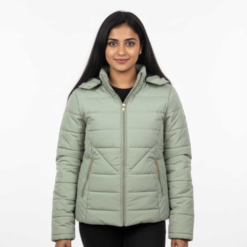 Image of Women's Nylon Puffer Jacket for Winter | Lightweight Warm Quilted Outerwear with Hood | Front Zipper Closure & Secure Pockets | Wind-Resistant Casual Jacket for Women