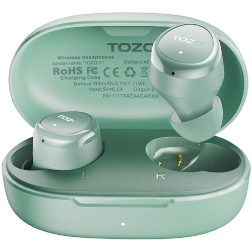 Tozo E1 Auriculares Inalámbricos Bluetooth 5.3 Con Enc Llamadas Ultraligero Eqs Ajuste 30h Reproducción Usb Tipo C Ipx6 Verde