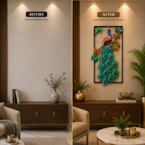 Image of SHREE 'O' GREEN TECH - Luxury Metal Peacock Wall Art Decorative Iron Wall Hanging for Living Room Bedroom Dining Room Office Hotel Modern Home Decor Handmade Sculpture