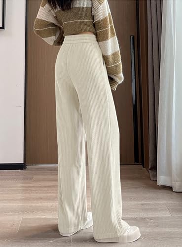 utcoco Women's High Waisted Corduroy Pants Casual Drawstring Wide Leg Corduroy Pants for Women3