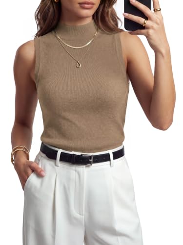 Image of Arach&Cloz Women's Wool Blend Mock Neck Fall Business Casual Sweater Tank
