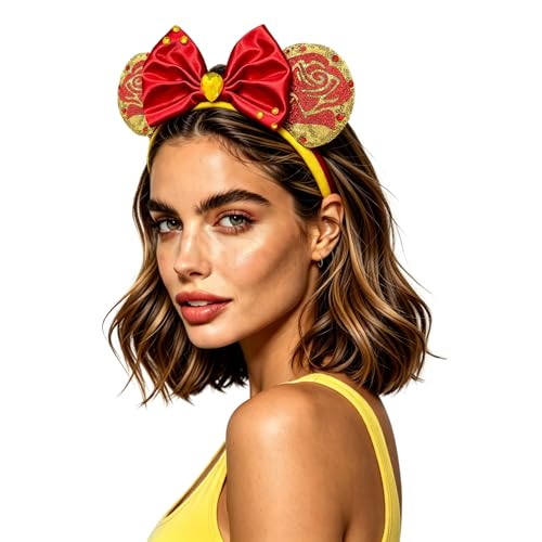 Bolonar Belle Sequin Rose Headband with Princess Ears Bows for Women and Adults