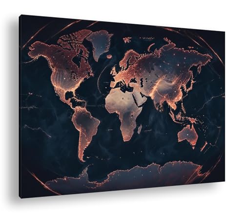 deyoli Leinwandbild Leuchtende Weltkarte in Dunkelheit, Kontinente...