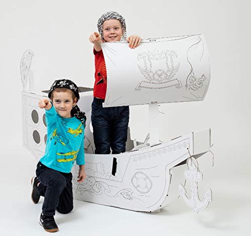 Annahouse kreativ Umrissenes weißes Piratenschiff zum Malen mit Bleistiften, Buntstiften, Gouachefarben, Fingerfarben… – Bild 5