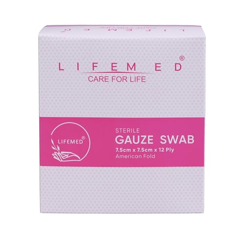 Image of LIFEMED Absorbent Sterile Gauze Swabs 7.5 x 7.5 cm, 12 Ply Type 17 Medical Gauze for Wound Dressing & First Aid - 80 Pieces (20 Pouches x 4 Swabs Each)