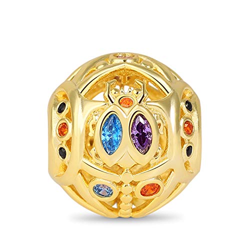 GNOCE Gold Plated Hollow Charm Bead 925 Sterling Silver Scarab Under Sun Charm Fit Bracelet Necklace Charm for Women Girls