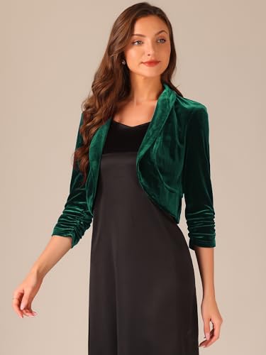 Image of Allegra K 3 /4 Sleeve Velvet Shrug for Women's Open Front Bolero Cropped Cardigan Top