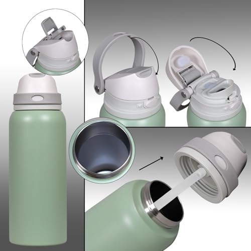 Image of FreeSip Gym Water Bottle with Straw & Chug Lid - Leak Proof Push Button Opening, BPA Free, Large Capacity Sports Bottle with Carry Handle (Avacado 33 OZ, 1000 ml)
