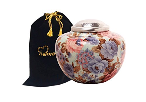 MEMORIALS 4U Floral Cremation Urn with Silver Lid - Floral Garden Adult Funeral Urn - Handcrafted Flower Urn -Affordable Urn for Ashes