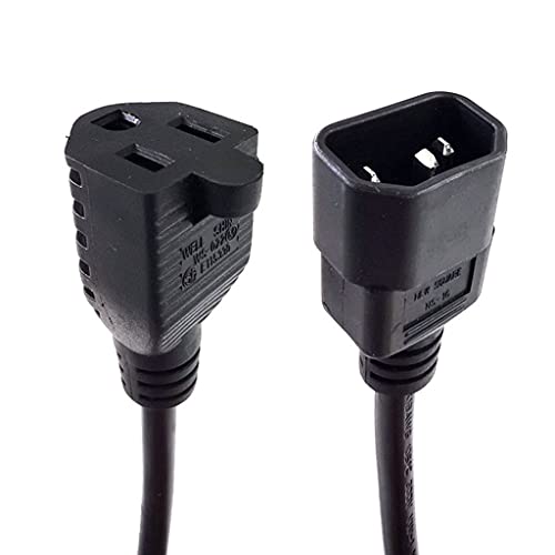 Image of Toptekits C14 to 5-15R Power Cord Plug, IEC320 C14 to US 3 Prong NEMA 5-15R Female Socket Power Cable, PDU /UPS Standard Computer Power Cord Replacement, 18AWG,2ft /60cm