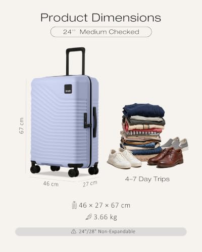 Image of Coolife Luggage, Lightweight PC Hardside Suitcase, Checked-Medium 24-Inch