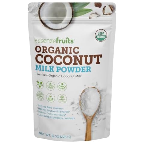 Essenzefruits Pure Organic Coconut Milk Powder - Premium Maltodextrin Free, No Sugar Added, Dairy Free, USDA Organic, Vegan, Keto & Paleo Friendly, No Additives, Pre Biotic Fibers, 27 Servings - 8 Oz Cover