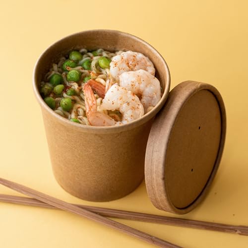 Image of PakTalk [50 Pack Soup Containers with Lids, Disposable To Go Containers Kraft 16oz Paper Soup Bowls with Lid for Hot Drinking, Food, Ice Cream (50sets, 16 oz)