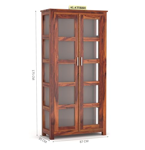 Image of Wood Book Shelf with Glass Door, Wooden BookCases for Home Library, Crockery Units, Kitchen Cabinet, Study Room, Book Rack, Shelves, Home & Office, Honey Finish