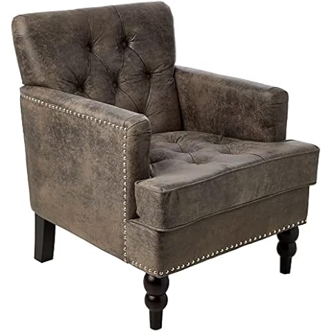 Christopher Knight Home GDFStudio Medford Brown Tufted Club Chair, Fabric Accent Chair with Studded Nailhead Accents Cover