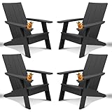 Esmlada Outdoor Adirondack Chairs Set of 4,Black Wooden Textured Fire Pit Chairs,Plastic Patio Chair,Modern Heavy All-Weather Adirondack Lawn Chairs,Backyard Patio Lawn Poolside Fire Pit