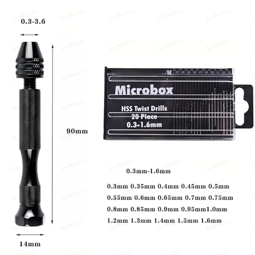 Image of Sunkizzrs 20-Pcs HSS Mini Twist Drill Bits Set with Hand Pin Vise | Micro HSS Push Drill (0.3-1.6mm) - Precision Hand Tool for Resin Arts Crafts /Model Making /Wood /DIY