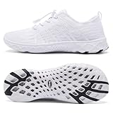 Racqua Women's Water Shoes Swim Sea Breathable Quick Dry Barefoot Beach River Pool Aqua Shoes White 10 Women/9 Men