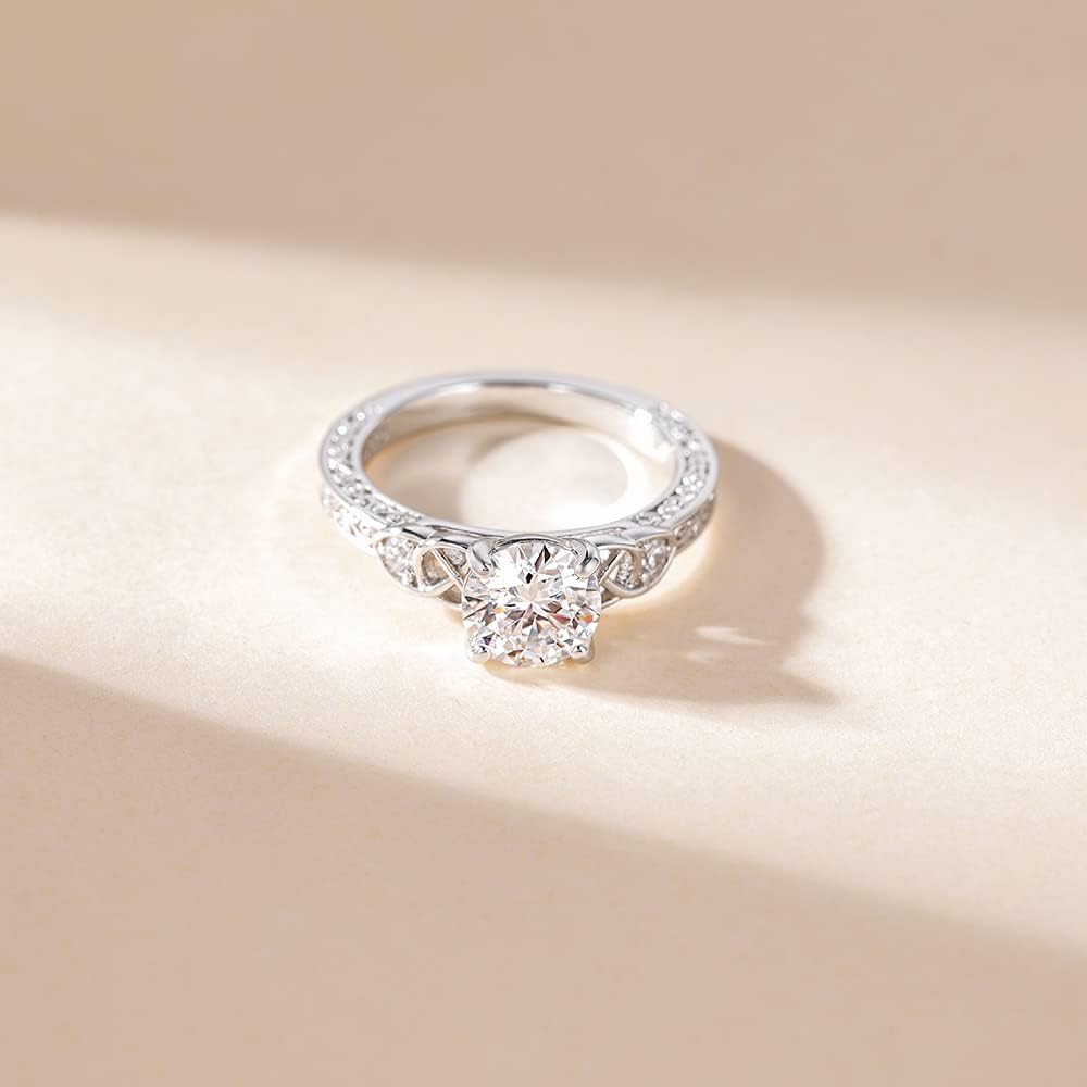 1.5 CT Moissanite Engagement Rings for Women D Color VVS1 Clarity 925 Sterling Silver Round Cut Halo Moissanite Wedding Promise Band Rings Size 4-10