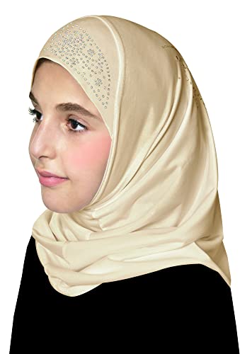 Aiyah Hijab for Girls 1 piece Amira Head Scarf with Rhinestones (Ivory)