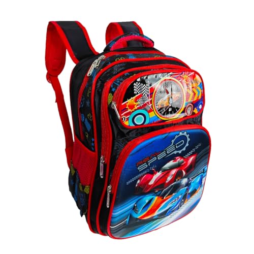 Mochila Infantil Menino Escolar Bolsa Altura 40cm Grande Impermeável Reforçada Moderna Preto vermelho