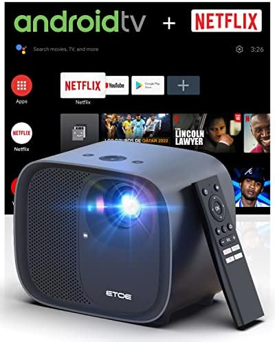 4K Supported Android TV 10.0 Smart Projector with Auto Focus, Auto Keystone, 20W Powerful Speaker, 8000+ Apps, Netflix-Certified, Chromecast, WiFi Bluetooth, Native 1080P Projector with Carrying Case