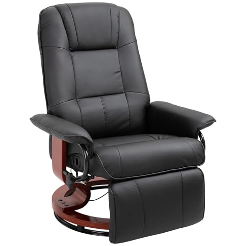 HOMCOM Swivel Recliner Chair, PU Leather Reclining Armchair with Retractable