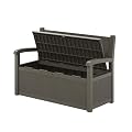 GULAIMOAO 80 Gallon Outdoor Storage Bench, Resin Patio Storage Bench with Armrest, Lockable Deck Boxes Outdoor Waterproof and UV Resistant for Cushions, Garden Tools and Pool Supplies, Charcoal Grey