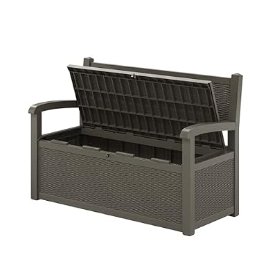 GULAIMOAO 80 Gallon Outdoor Storage Bench, Resin Patio Storage Bench with Armrest, Lockable Deck Boxes Outdoor Waterproof and UV Resistant for Cushions, Garden Tools and Pool Supplies, Charcoal Grey